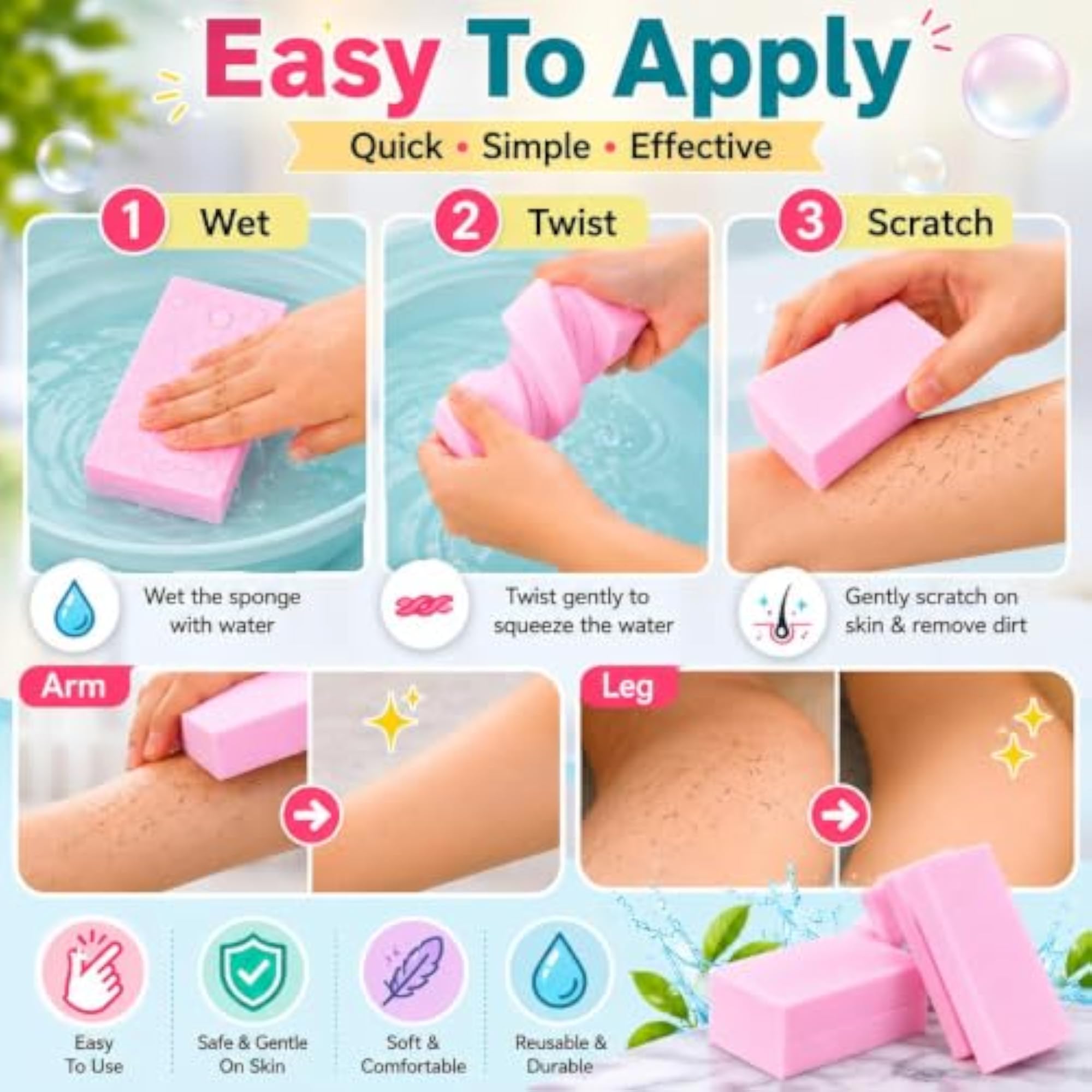3pcs Ultra Soft Exfoliating Sponge Set for Kids and Adults